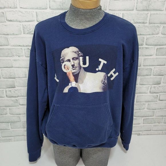 Youth Machine Faded Navy‎ Greek Statue Sweatshirt Pullover Streetwear - Picture 1 of 7